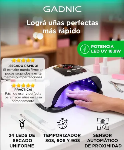 Cabina Para Uñas Gadnic Lampara Led Uv Semipermanente 18.8w