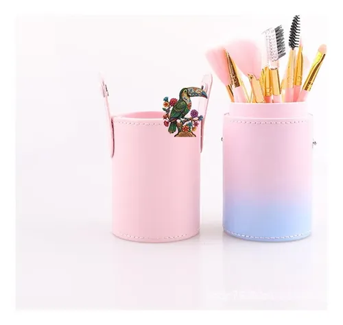 Juego Brochas De Maquillaje De 12 Piezas Con Cubo De Cuero