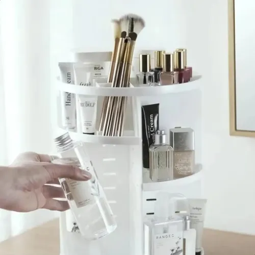 Organizador Maquillaje Porta Cosmético Giratorio Ajustable Blanco