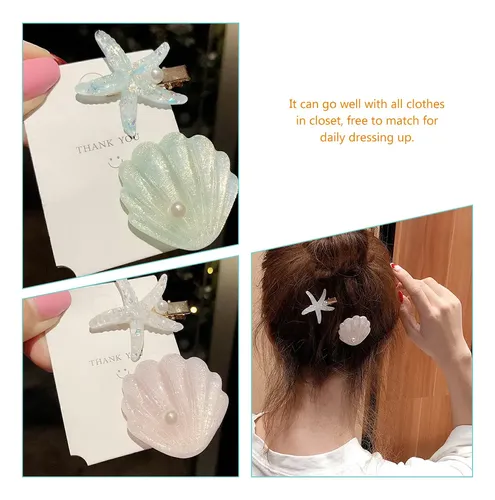 8 Clips De Conchas Y Estrellas De Mar Para El Cabello Niñas