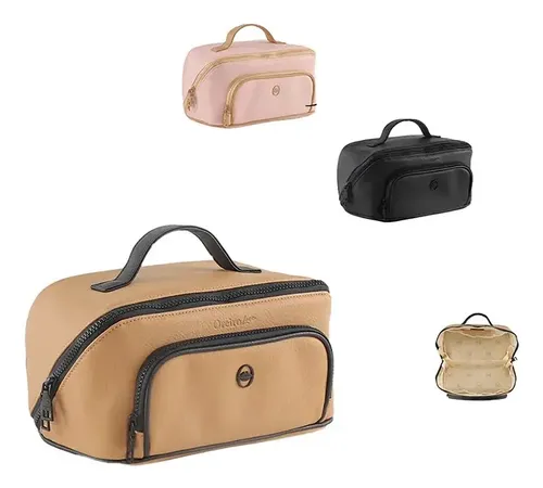 Neceser Portacosméticos Cuero Pu Bolsillo Frontal Viaje Moda Color Negro Diseño De La Tela Lisa