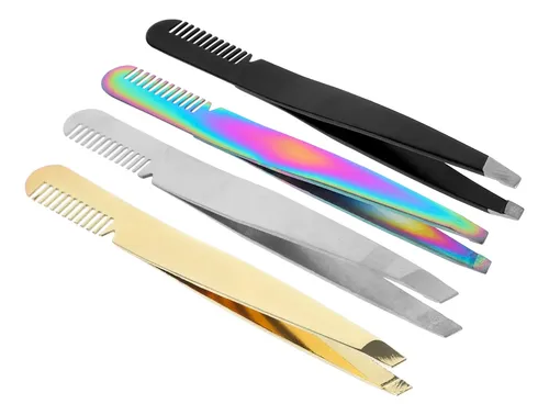 Pinzas De Cejas De Acero Inoxidable Con Punta Inclinada, 4 U