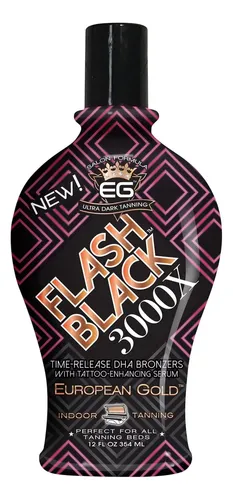 Loción Bronceadora European Gold Flash Black 3000x, 12 Onzas