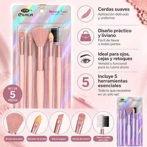 Set De Brochas De Maquillaje X5 Con Cepillo Para Cejas