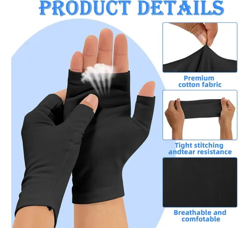 Guantes Algodón Negros Sin Dedos Hidratantes Para Piel Sec