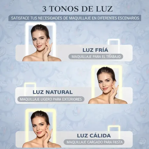 Espejo Con Luz Led Táctil 3 Tonos Ajustable Usb