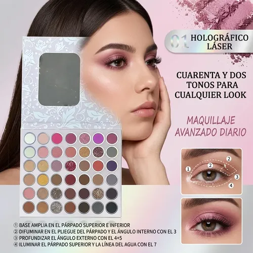 Paleta De Sombras 42 Tonos Gama Lavanda Rosa Mate Y Brillo