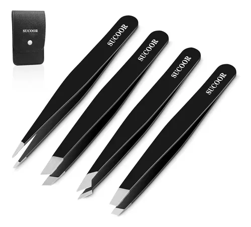 Pinzas Profesionales Acero Negro Para Cejas Y Vello Facial