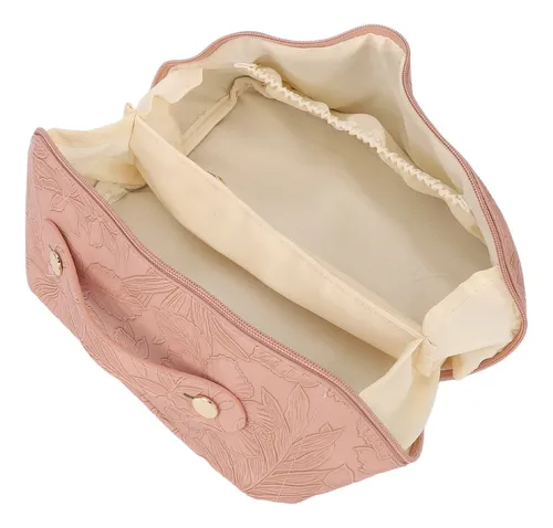 Bolsa De Maquillaje Para Cosméticos, Piel Sintética, Apertur