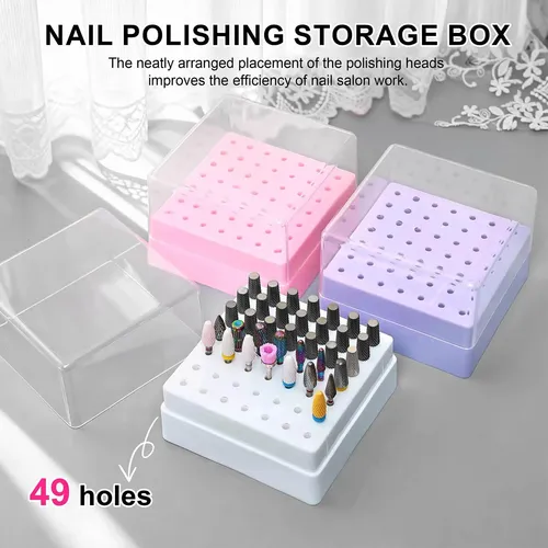 49 Hole Nail Polishing Accessory Holder For Drill Bits Pink