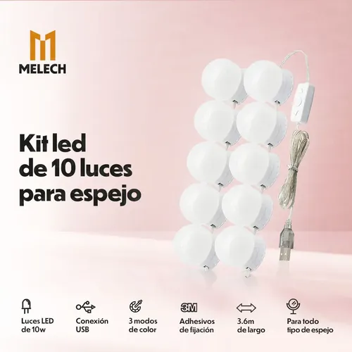 Kit 10 Luces Led Para Espejo Hollywood Maquillaje Makeup
