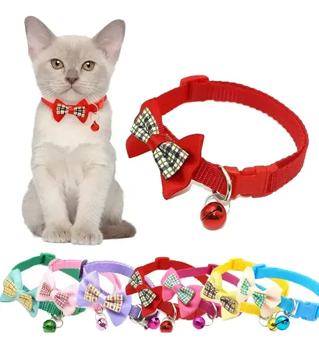 Collar Ajustable Con Nudo Y Campana Para Gato, 7 Piezas Variation