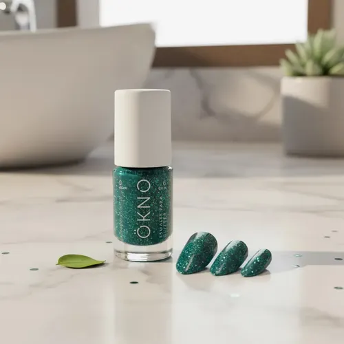 Ökno Esmalte Glitter Gel Vegano Cruelty Free 055 V-trend Color VERDE GLITTER