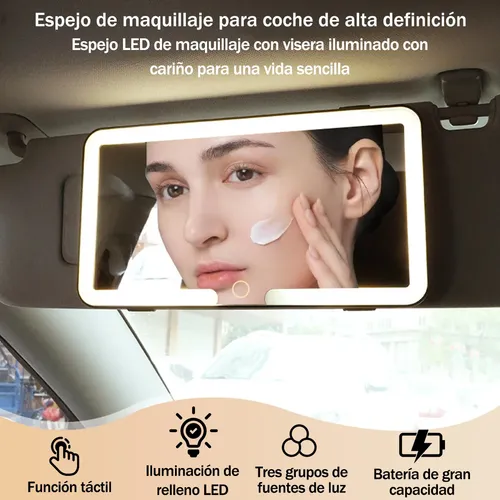 Espejo De Maquillaje De Visera De Coche Con 3 Modos Luz Ledc