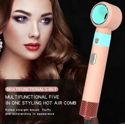 Set Moldeador Secador De Pelo Cepillo 5 En 1 Color Rosa