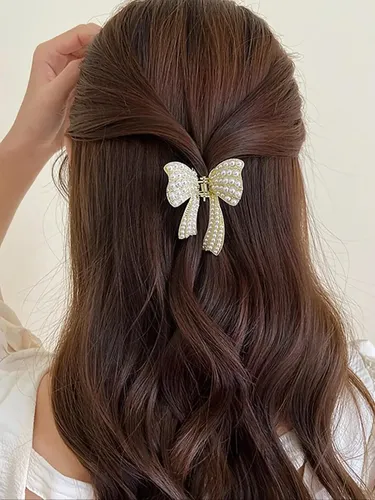 W^ Elegante Pinza Para El Pelo Con Decoración De Perlas De
