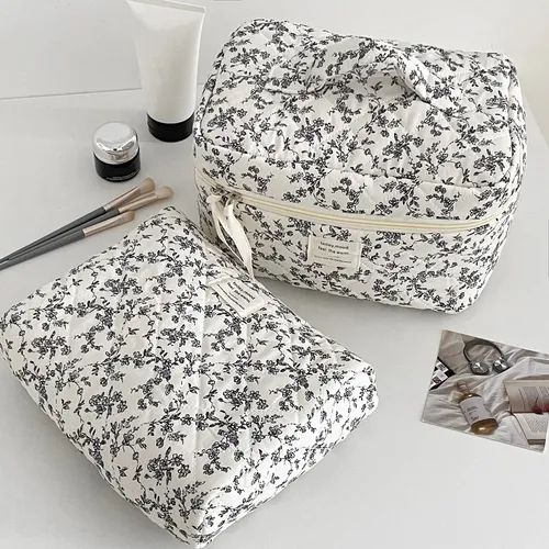 Bolsa Maquillaje Estampado Flores Blanco Negro Gran Capacida French-style Black And White Floral Print [makeup Bag]