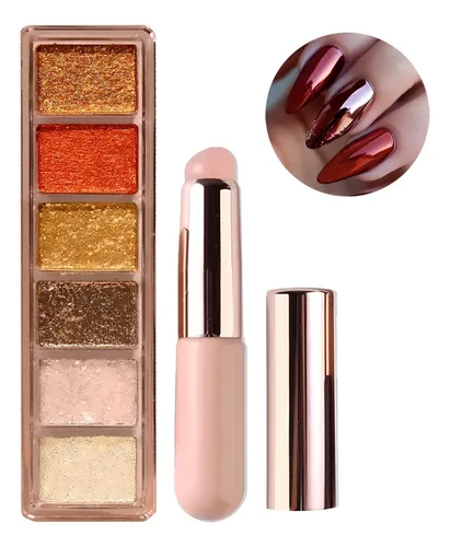 Kit Polvo Cromo Y Cepillo Gel Uñas Semipermanente Manicuría