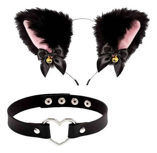 Diadema De Peluche Para Disfraz Con Collar De Cuero