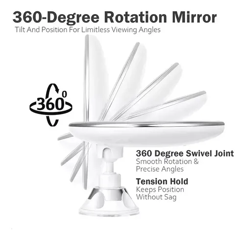 . Espejo Led 360, Maquillaje Flexible Con Ventosa Y Aumento