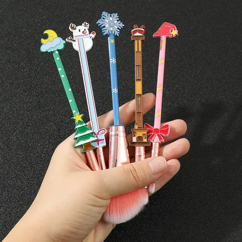 Set De Brochas De Maquillaje De Papá Noel Con Forma De Muñec