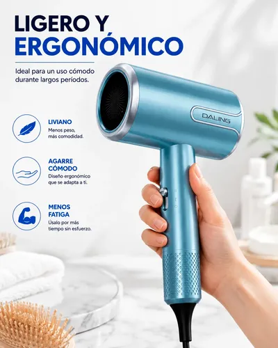 Secador Pelo Mano Ligero Elegante Alta Potencia 2000w Turbo