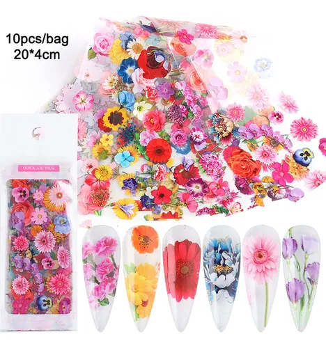 Adhesivos De Aluminio Para Uñas Onsdag Con Flores Holográfic