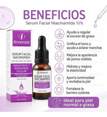 Sérum Facial Niacinamida Arvensis Control Sebo Poro B3 Full