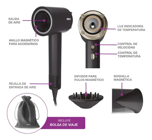 Secador De Pelo Peabody 1600w Spdc03d C/ Accesorios