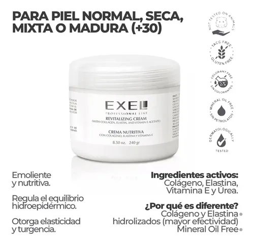 Crema Facial Exel Nutritiva Colageno Vitamina E 240g