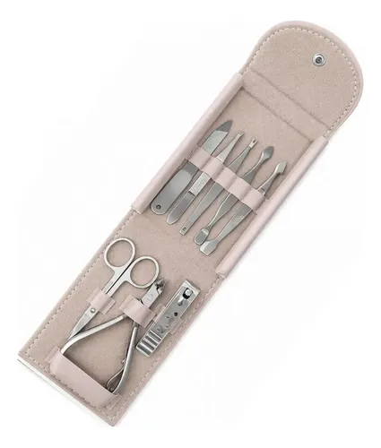 Set Manicura Estuche Cuero Pu Ona Saez Kit 8 Piezas De Acero