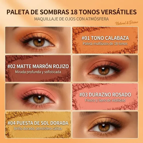 Paleta De Sombras Ojos 18 Tonos Arena Cálida Mate Y Brillo