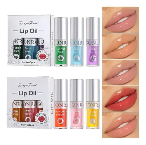 Set 3 Lip Oil Gloss Con Pincel Fat Frutales -by Dragon Ranee