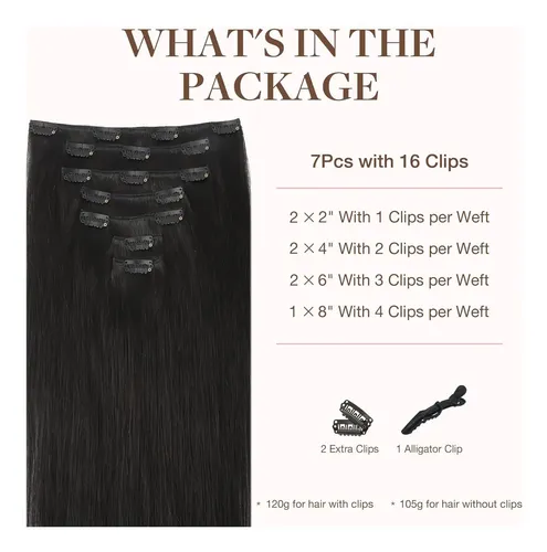 Extensiones De Cabello Natural Negro,120g, 7unid