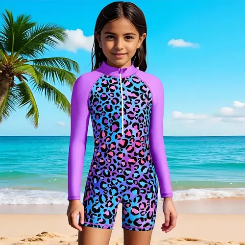 Cltraje De Baño Para Niñas Manga Larga Upf50 Con Gorro De