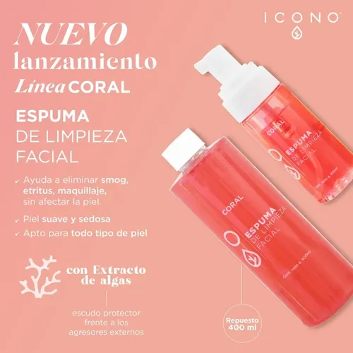 Icono Espuma De Limpieza Coral, Piel Suave Y Fresca X 400 Ml
