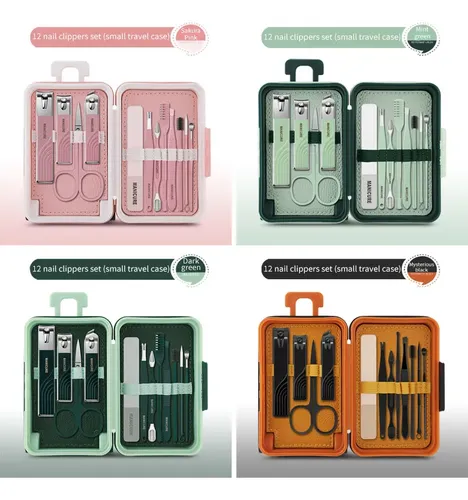 Set Manicura Pedicura 12 Piezas Estuche Valija Con Ruedas