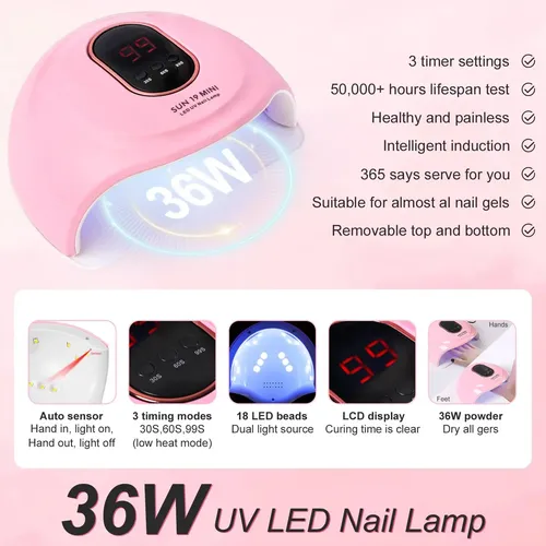 Kit Uñas Acrílicas Profesional Con Luz Uv Blanco Nude