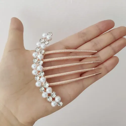 Yv&wv 2 Pinzas Laterales Cabello Perla Con Clip Diamante