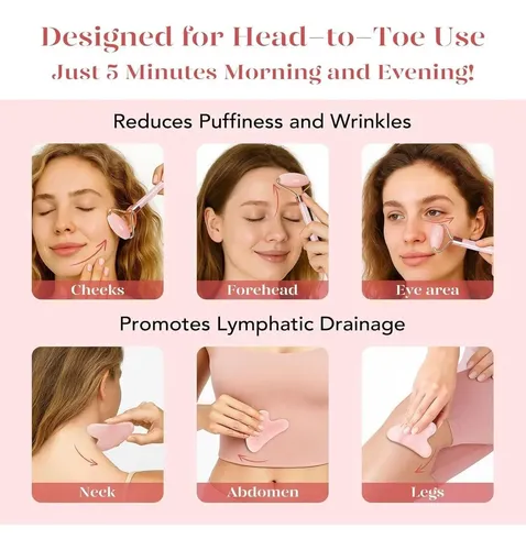 Set Gua Sha Masajeador Facial Piedra Jade Negro