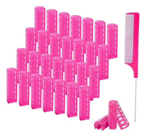 Juego De Rulos De Plástico Zmd 28pcs 1.5cm Rosa Sin Calor