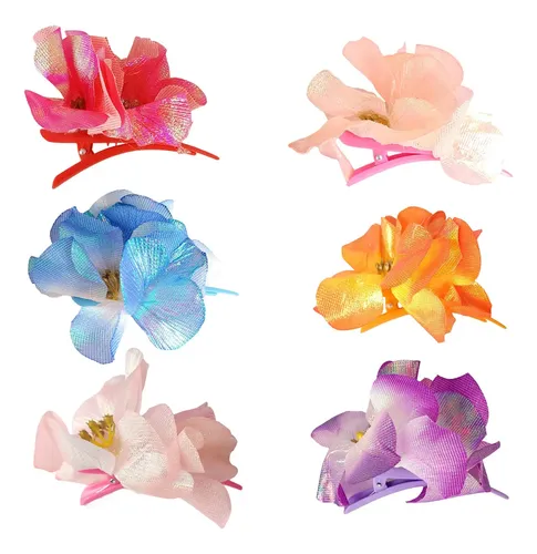 Hebillas Para Pelo Flores De Tela Colores Pack X12 Tornasoladas Colores