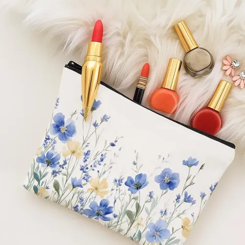 Bolsa De Maquillaje De Flores Silvestres De Color Azul Acuar 1 Piece/8 * 10 Inches/20 * 25 Cm
