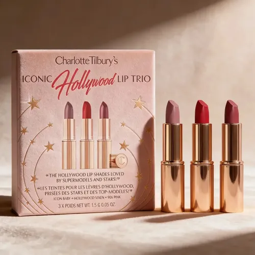 Mini Trío Icónico Charlotte Tilbury Labiales Nude Rojo Satinado Pack 3