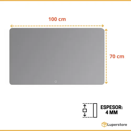 Espejo Rectangular Led Touch Tactil Colgar Luz Fria Baño