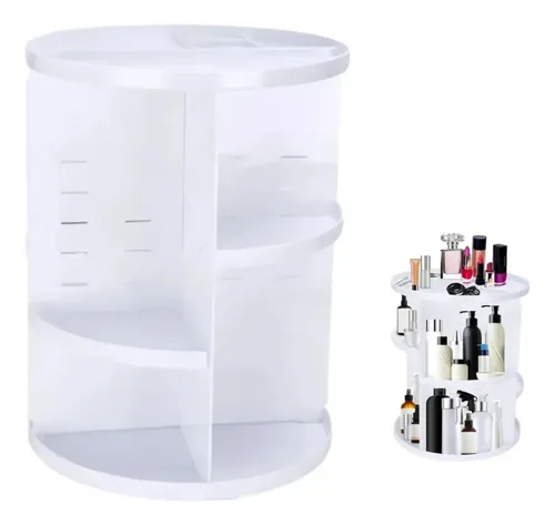 Organizador Maquillaje Porta Cosmético Giratorio Ajustable Blanco