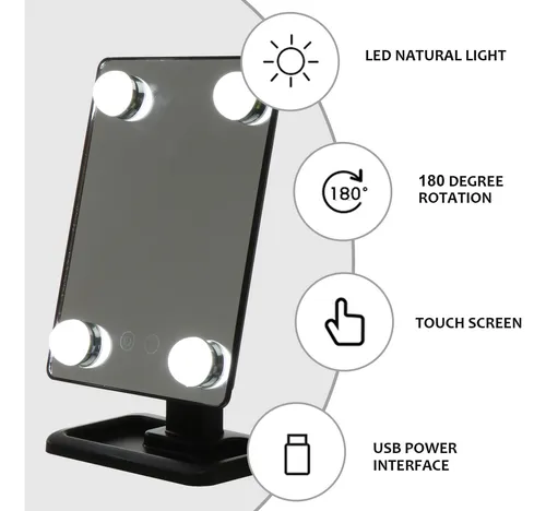 Espejo Decorativo De Mesa Giratorio Con Lámpara De Luz Led