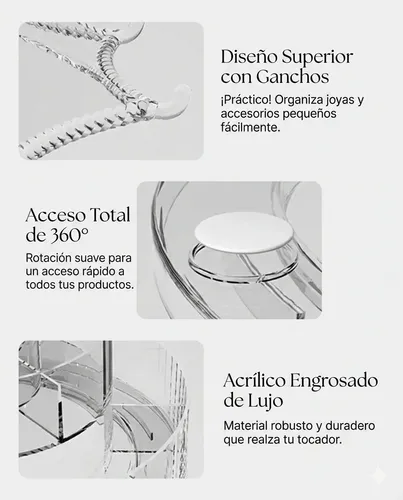 Set Organizador De Maquillaje 360 Y Porta Brochas Blanco