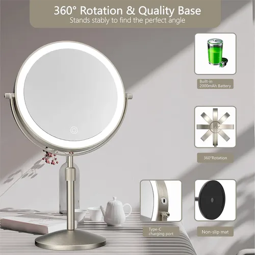 Espejo De Maquillaje Iluminado Miroamz De 8 Pulgadas Con Aumento De 1x/10x Blanco