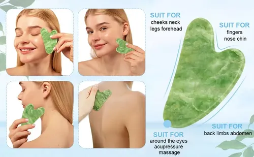 Kit Masajeador Facial Jade Roller Y Gua Sha 5 Unidades Verde
